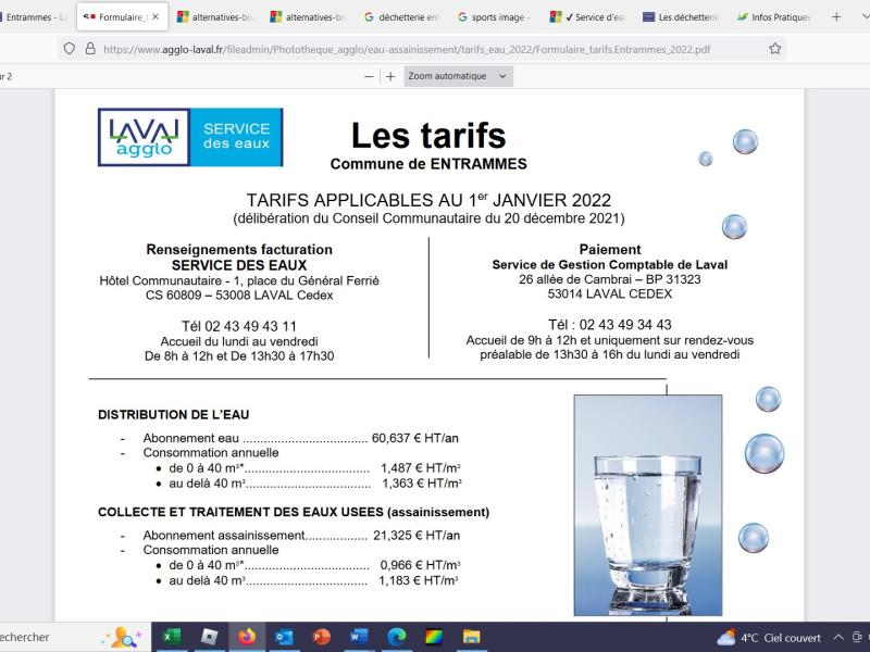 Tarifs du service eau et assainissement de Laval Agglomération
